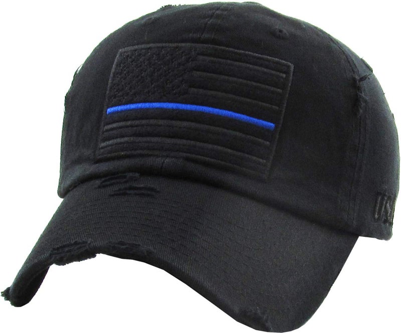 KBETHOS KBVT-209 BLK (Blue LINE) Tactical Operator with USA Flag Patch US Army Military Baseball Cap Adjustable - Image 1
